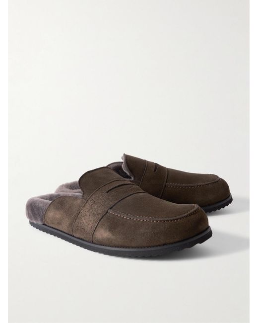 Mr P. Brown David Shearling-Lined Suede Slippers for men