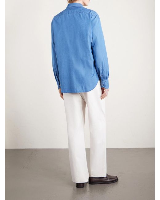 Cotton-Chambray Shirt di Canali in Blue da Uomo
