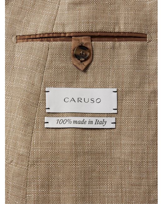 Caruso Natural Slim-Fit Double-Breasted Linen And Wool-Blend Blazer for men