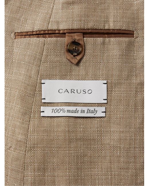 Caruso Natural Slim-fit Double-breasted Linen And Wool-blend Blazer for men