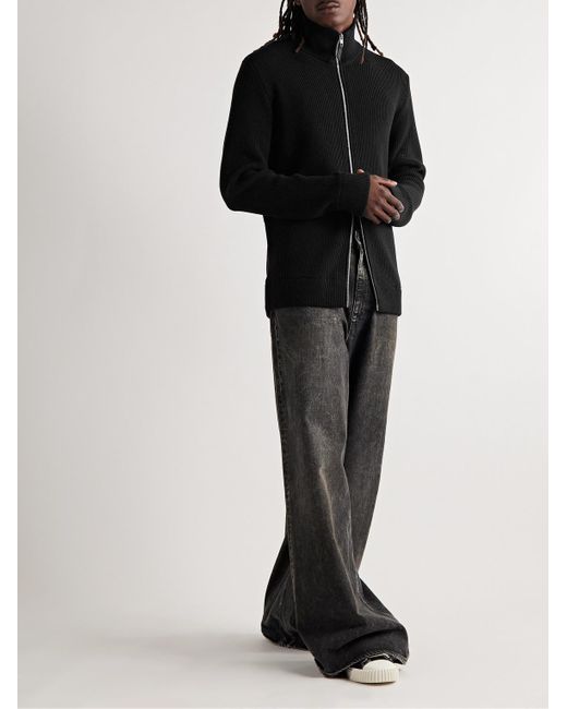 Maison Margiela Gerippte Cardigan aus einer Baumwoll-Wollmischung mit Reißverschluss in Black für Herren