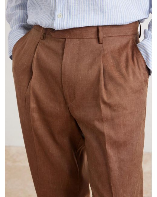 Frescobol Carioca Brown Affonso Pleated Straight-leg Linen And Virgin Wool-blend Suit Trousers for men