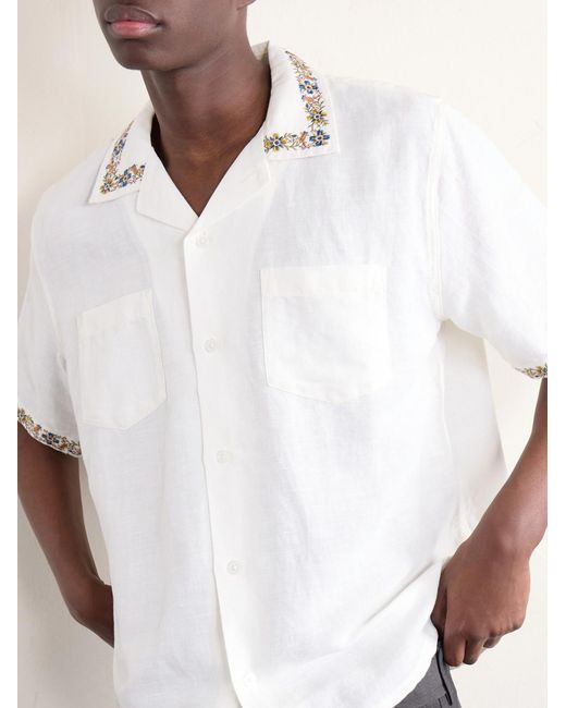 Corridor NYC Natural Harmony Camp-collar Embroidered Linen And Cotton-blend Shirt for men