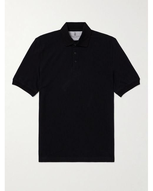 Brunello Cucinelli Black Slim-Fit Cotton-Piqué Polo Shirt for men