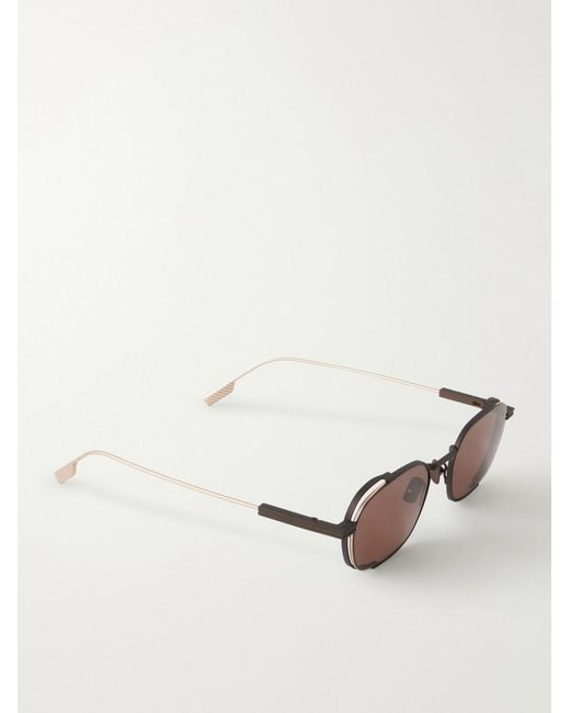 Zegna Natural Round-frame Titanium Sunglasses for men