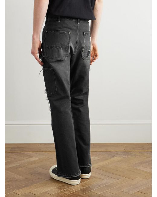 SAINT Mxxxxxx Black Straight-Leg Distressed Patchwork Jeans for men