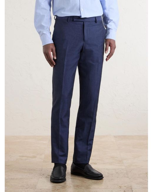 Paul Smith Blue Slim-Fit Tapered Cotton And Linen-Blend Suit Trousers for men