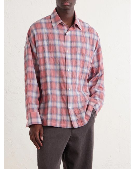 NAHMIAS Pink Checked Cotton-Blend Shirt for men