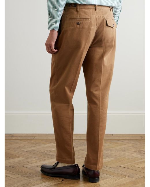 Drake's Natural Him Games Tapered Pleated Cotton-Twill Trousers for men