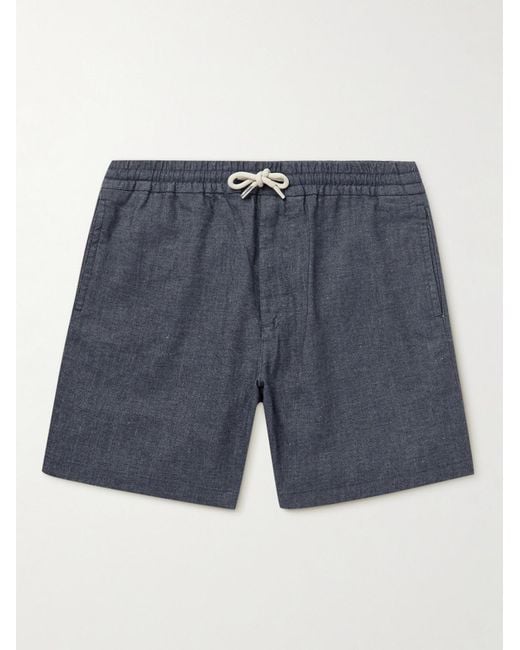 Mr P. Blue Straight-Leg Chambray Drawstring Shorts for men