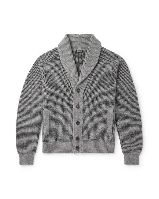 Zegna Gray Shawl-Collar Waffle-Knit Cashmere And Mohair-Blend Cardigan for men