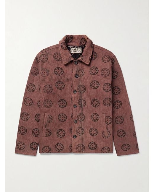 Kartik Research Brown Printed Cotton-Voile Kantha Jacket for men