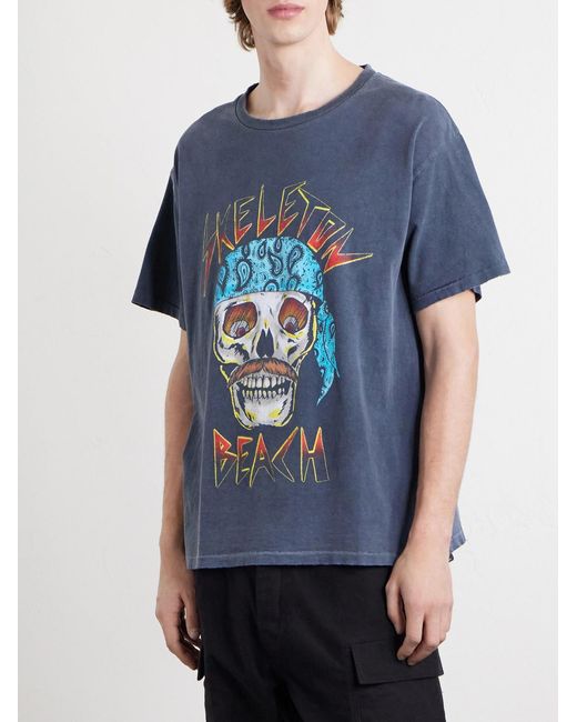 GALLERY DEPT. Blue Skeleton Beach Distressed Printed Cotton T-Shirt for men