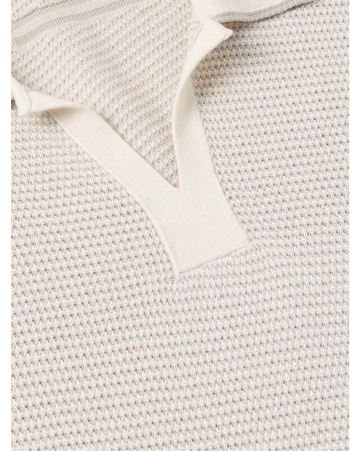 Zegna White Striped Silk And Cashmere-Blend Polo Shirt for men