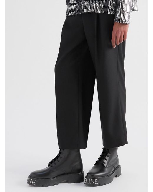 CELINE HOMME Cropped Slim-Fit Striped Virgin Wool and Mohair-Blend Trousers  for Men