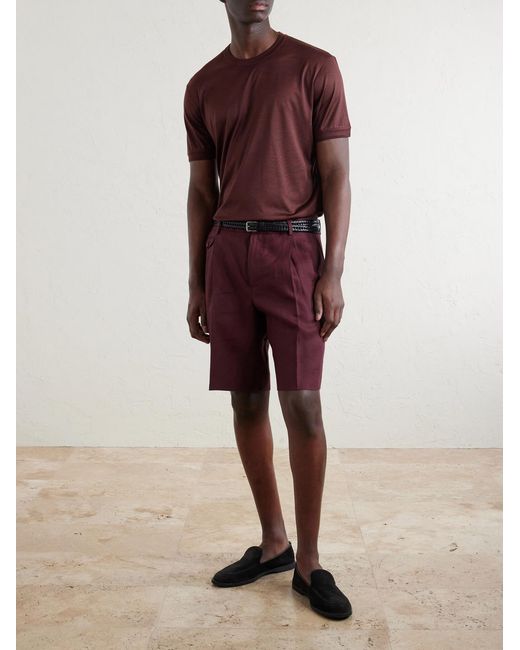 Dolce & Gabbana Red Maiolica Corallo Straight-Leg Pleated Linen Shorts for men