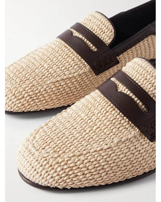 Manolo Blahnik Natural Padstow Collapsible-Heel Leather-Trimmed Raffia Loafers for men