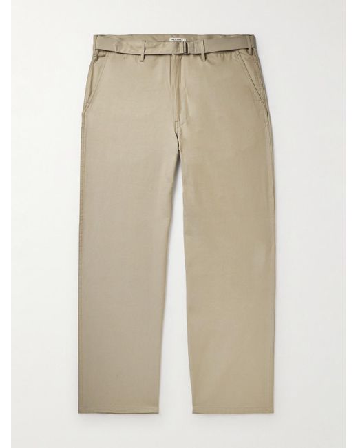 Auralee Natural Finx Straight-leg Belted Cotton And Silk-blend Twill Trousers for men