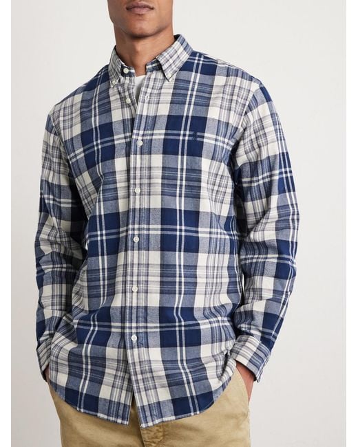 Polo Ralph Lauren Blue Button-Down Collar Logo-Embroidered Checked Cotton Oxford Shirt for men