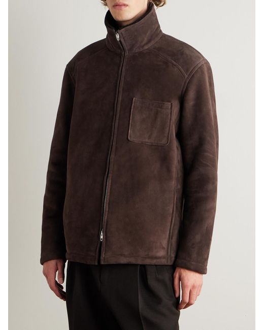 Umit Benan Brown Bruno Shearling-Lined Suede Jacket for men
