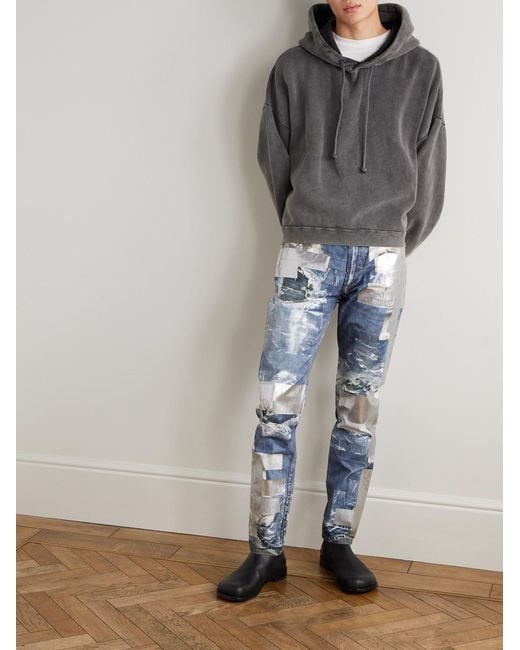 Acne Blue 1979 Skinny-fit Foiled Trompe-l'œil Printed Organic Jeans for men