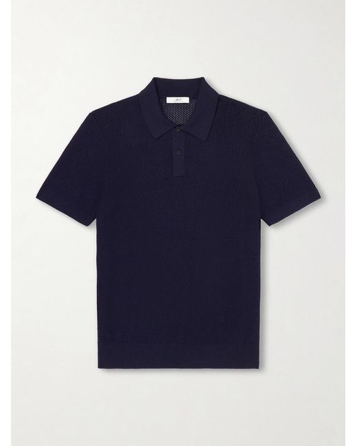 Mr P. Blue Honeycomb-knit Organic Cotton Polo Shirt for men