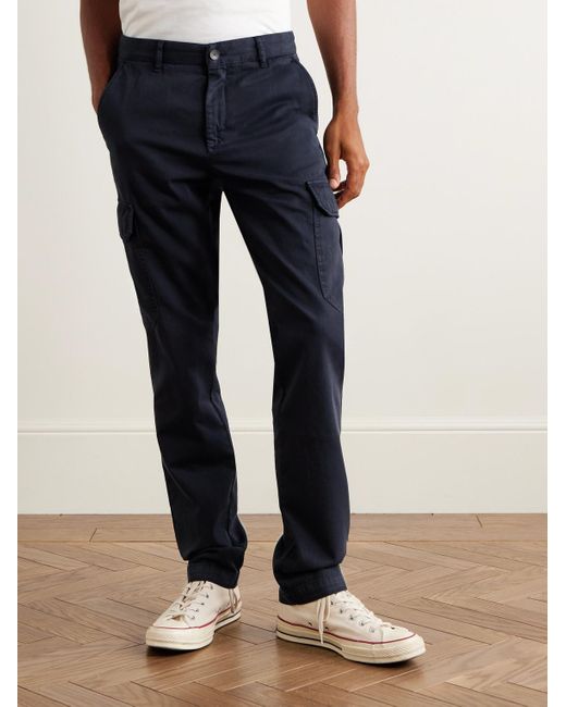 Mr P. Blue Samuel Slim-Fit Straight-Leg Organic Cotton-Twill Cargo Trousers for men