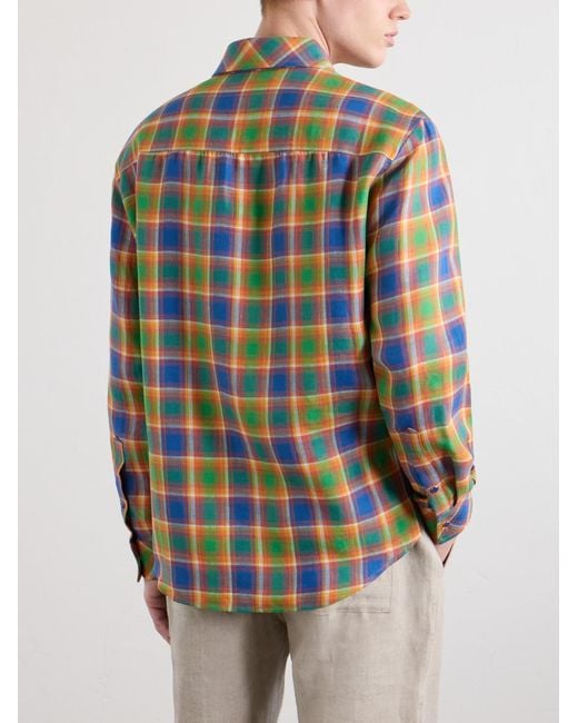 God's True Cashmere Blue Checked Linen Shirt for men