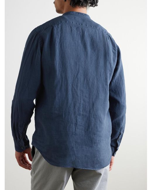 Hartford Blue Premium Pat Grandad-Collar Linen Shirt for men