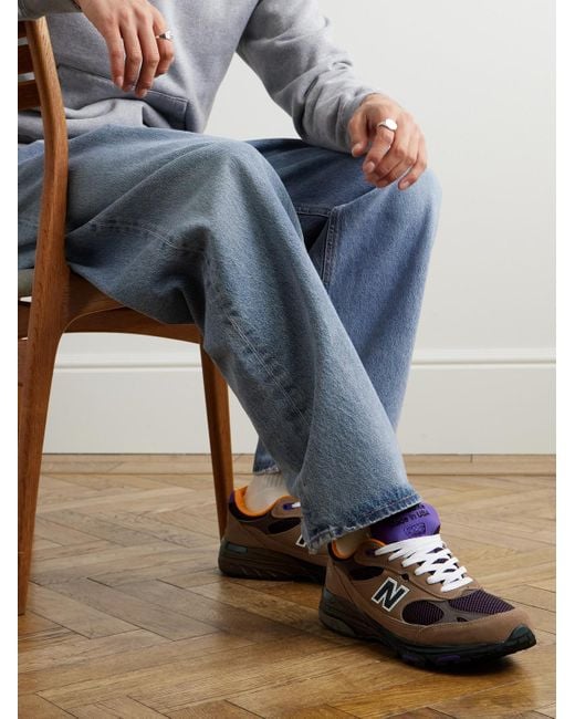 New Balance Brown 993 Leather-Trimmed Mesh And Suede Sneakers for men