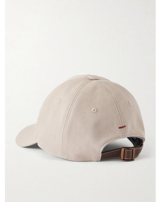 Brunello Cucinelli Natural Logo-Embroidered Leather-Trimmed Cotton-Twill Baseball Cap for men
