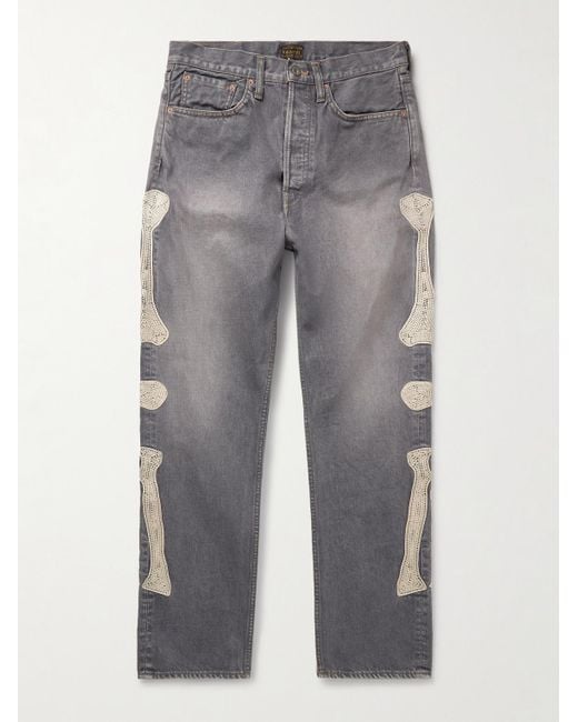 Kapital Gray Slim-Fit Embroidered Denim Jeans for men