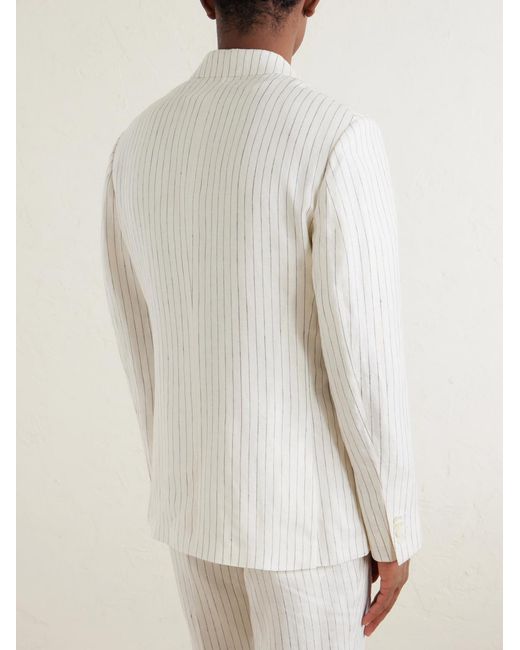 Mr P. White Pinstriped Linen Suit Jacket for men