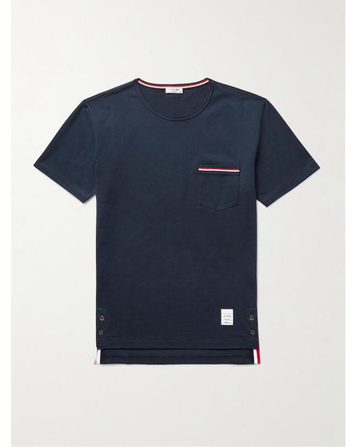 Thom Browne Blue Slim-Fit Grosgrain-Trimmed Cotton-Jersey T-Shirt for men