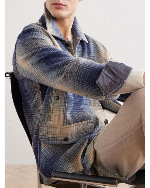 RRL Blue Checked Wool Overshirt for men