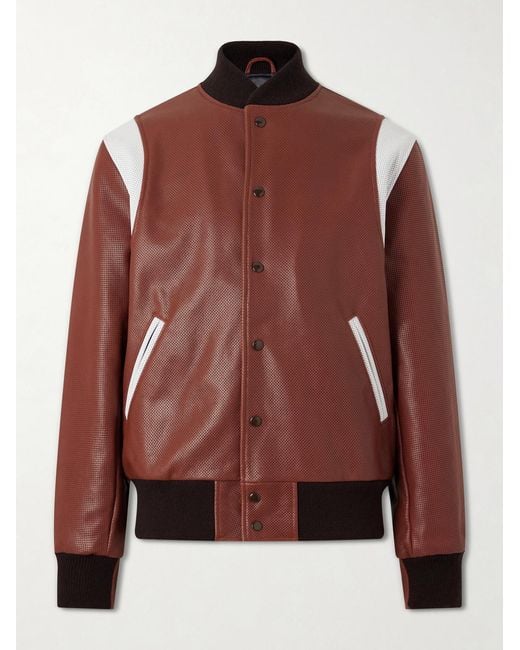 Golden Bear Brown Perforated Fabric Trimmed Leather Jacket for men