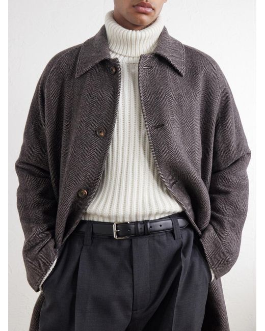 Eleventy Gray Herringbone Cashmere Coat for men