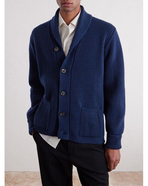 William Lockie Blue Duncan Shawl-collar Ribbed Merino Wool And Cashmere-blend Cardigan for men