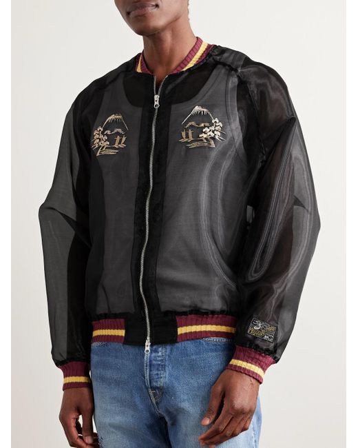 Kapital Black Souvenir Embroidered Organza Bomber Jacket for men
