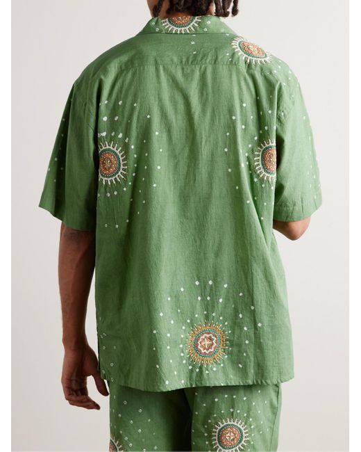 Camicia in cotone ricamato con colletto convertibile di Kardo in Green da Uomo