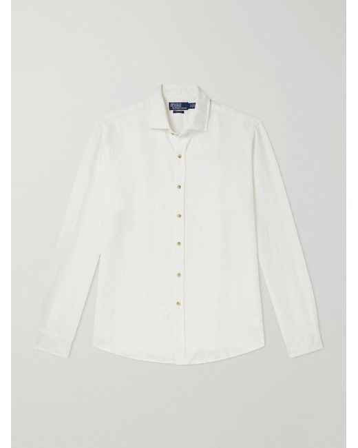 Polo Ralph Lauren White Logo-Embroidered Linen Woven Shirt for men