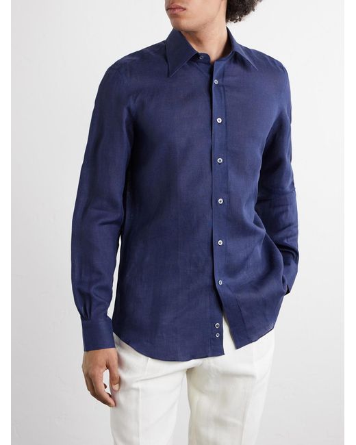 Thom Sweeney Blue Linen Shirt for men