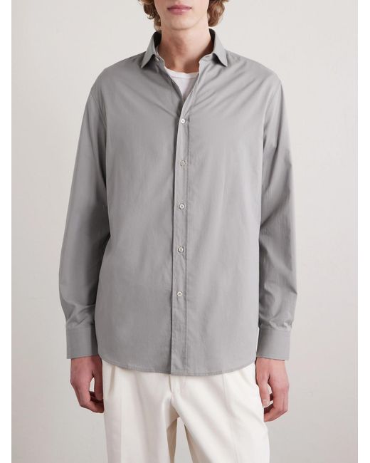 Brunello Cucinelli Gray Cutaway-Collar Cotton Shirt for men