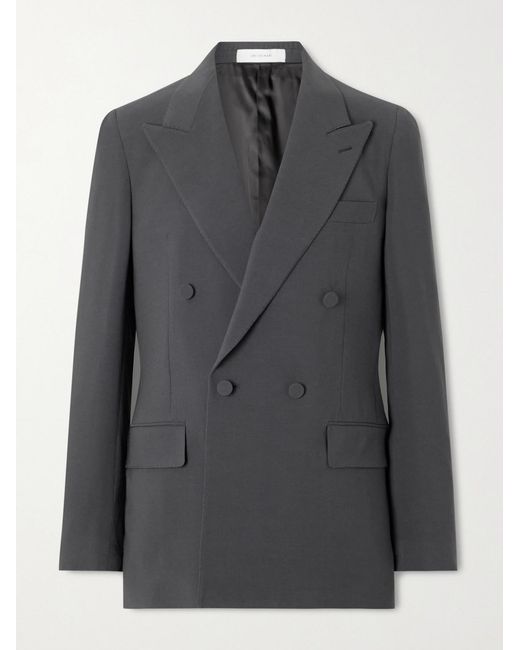 Umit Benan Black Richard Double-Breasted Silk And Wool-Blend Blazer for men