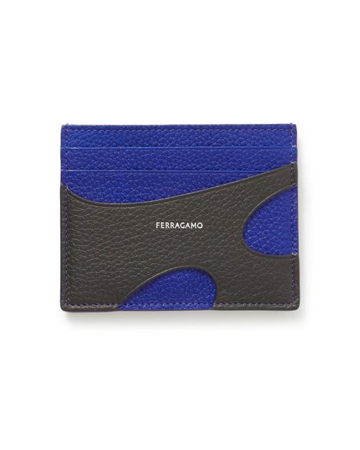 Ferragamo Blue Logo-print Cutout Full-grain Leather Cardholder for men