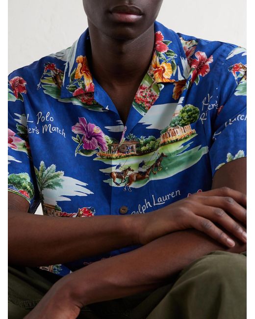 Polo Ralph Lauren Blue Camp-Collar Printed Voile Shirt for men