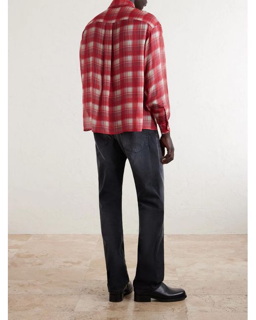 424 Red Checked Silk-chiffon Shirt for men