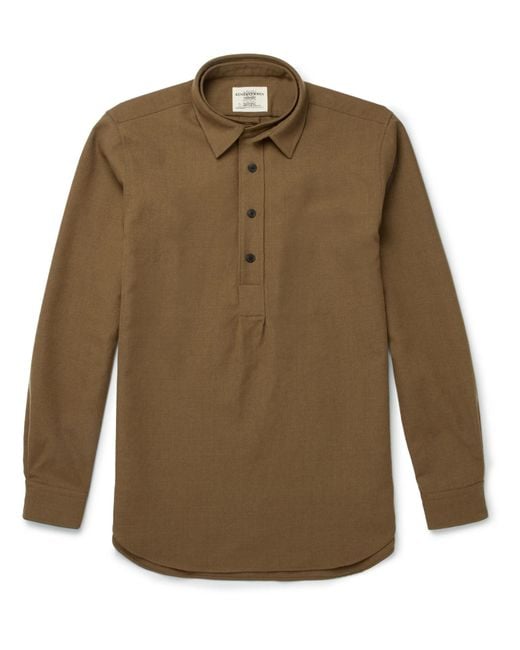 Kent & Curwen Green Wool-twill Half-placket Shirt for men