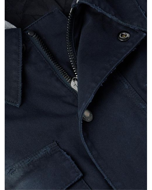 Balenciaga Blue Oversized Jersey-Trimmed Distressed Organic Cotton-Blend Gabardine Parka for men