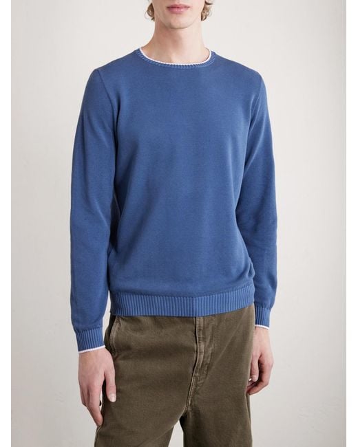 Fedeli Blue Cotton Sweater for men